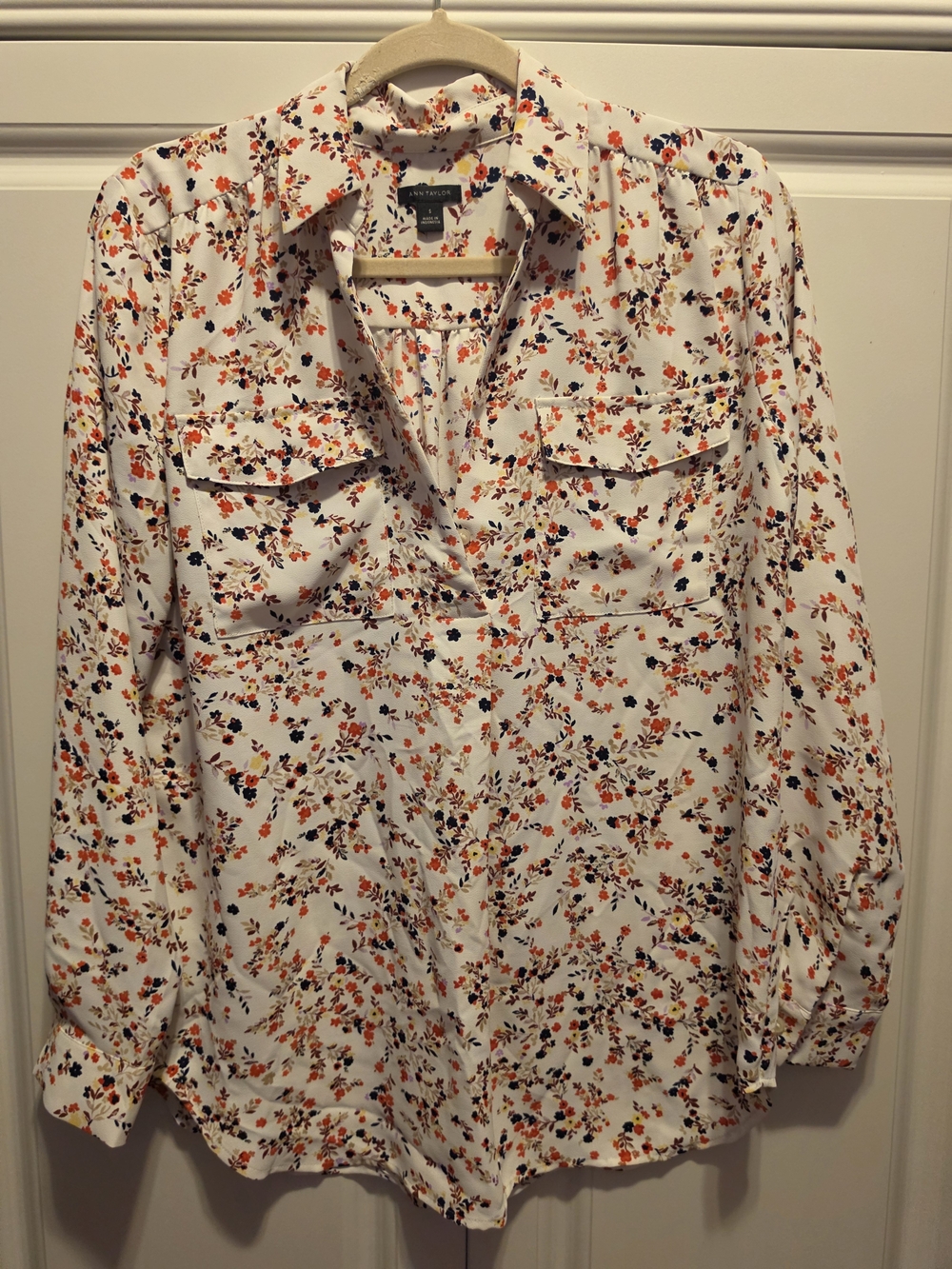 Ann Taylor Floral Button-Down Blouse - Whit With Floral Print